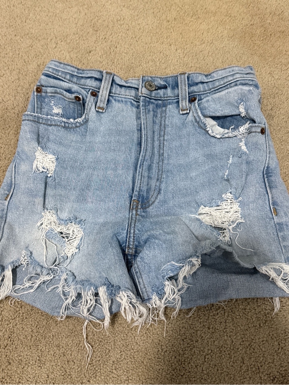Abercrombie & Fitch Light Wash Ripped Denim Cutoff Shorts
